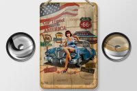Blechschild Retro 12x18cm Pinup Car Travel trough America...