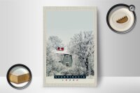 Holzschild Reise 12x18 cm Skandinavien Schnee Weiß Natur Haus