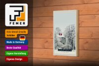 Holzschild Reise 12x18 cm Skandinavien Schnee Weiß Natur Haus