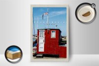 Holzschild Reise 12x18 cm Skandinavien Meer Stromly rotes Haus