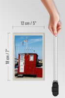 Holzschild Reise 12x18 cm Skandinavien Meer Stromly rotes Haus