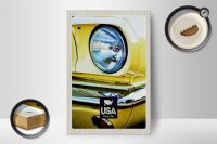 Holzschild Reise 12x18 cm Amerika Oldtimer Scheinwerfer gelb