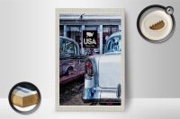 Holzschild Reise 12x18cm Amerika Oldtimer 90er silber Dram Cars
