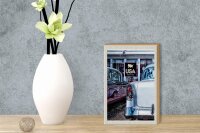 Holzschild Reise 12x18cm Amerika Oldtimer 90er silber Dram Cars
