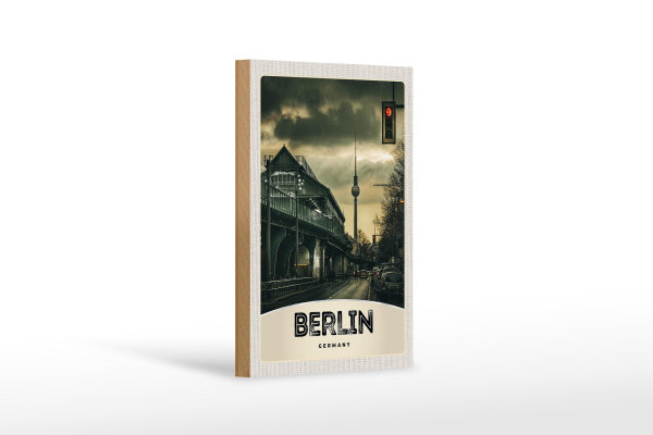 Holzschild Reise 12x18 cm Berlin Deutschland Fernsehturm 90er