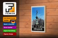 Holzschild Reise 12x18 cm Belgien Brüssel Antwerpen Skulptur