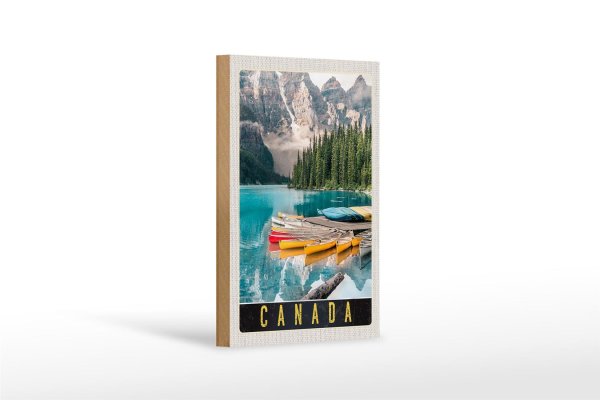 Holzschild Reise 12x18 cm Kanada Europa Meer Gebirge Boot Urlaub