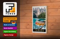 Holzschild Reise 12x18 cm Kanada Europa Meer Gebirge Boot Urlaub