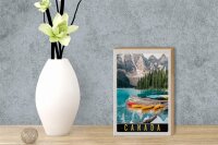 Holzschild Reise 12x18 cm Kanada Europa Meer Gebirge Boot Urlaub