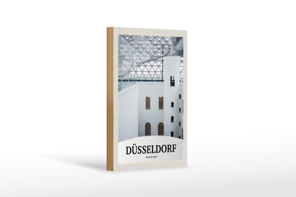 Holzschild Reise 12x18 cm Düsseldorf Deutschland Architektur