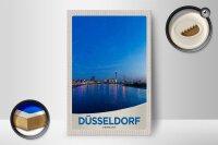 Holzschild Reise 12x18 cm Düsseldorf Fluss Stadt Brücke Turm