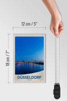 Holzschild Reise 12x18 cm Düsseldorf Fluss Stadt Brücke Turm