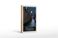 Holzschild Reise 12x18 cm Hamburg Deutschland Fluss Nacht...