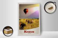 Holzschild Reise 12x18 cm Kenia Afrika Elefanten Heißluftballon