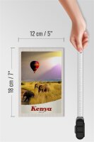 Holzschild Reise 12x18 cm Kenia Afrika Elefanten Heißluftballon