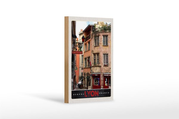 Holzschild Reise 12x18 cm Lyon Stadt Frankreich Tabak Theater