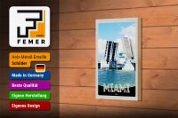 Holzschild Reise 12x18 cm Miami Amerika USA Brücke Schiffe Meer
