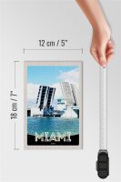 Holzschild Reise 12x18 cm Miami Amerika USA Brücke Schiffe Meer