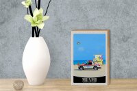 Holzschild Reise 12x18 cm Miami USA Amerika Ozeanrettung Wagen