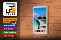Holzschild Reise 12x18 cm Malediven Insel Amerika Urlaub Meer