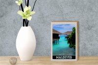 Holzschild Reise 12x18 cm Malediven Amerika Insel Meer Sonne