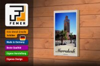 Holzschild Reise 12x18 cm Marrakesch Marokko Kultur
