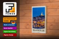 Holzschild Reise 12x18 cm Marseille Frankreich Kirche Nacht