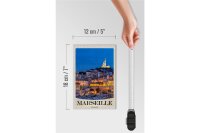 Holzschild Reise 12x18 cm Marseille Frankreich Kirche Nacht