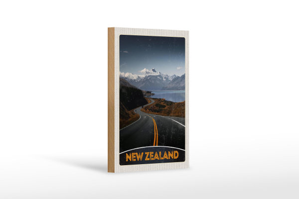 Holzschild Reise 12x18 cm Neuseeland Meer Straße Natur Urlaub