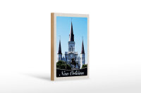 Holzschild Reise 12x18 cm New Orleans USA Amerika Kirche...