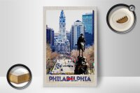 Holzschild Reise 12x18 cm Philadelphia USA Amerika Stadt Kirche