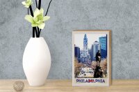 Holzschild Reise 12x18 cm Philadelphia USA Amerika Stadt Kirche