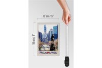 Holzschild Reise 12x18 cm Philadelphia USA Amerika Stadt Kirche