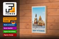Holzschild Reise 12x18 cm Saint Petersburg Russland Skulptur