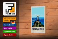 Holzschild Reise 12x18 cm Brasilien Amerika Christus Statue