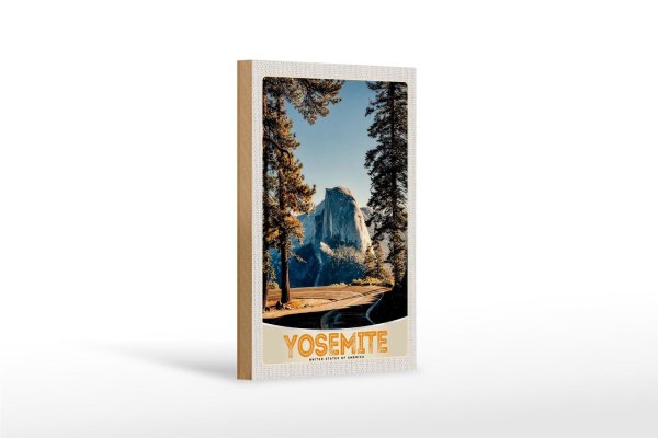 Holzschild Reise 12x18cm Yosemite Amerika Straße Gebirge Schild