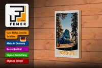 Holzschild Reise 12x18cm Yosemite Amerika Straße Gebirge Schild