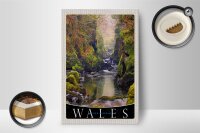 Holzschild Reise 12x18 cm Wales England Natur Fluss Wald Urlaub