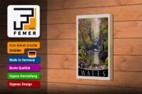 Holzschild Reise 12x18 cm Wales England Natur Fluss Wald Urlaub