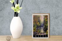 Holzschild Reise 12x18 cm Wales England Natur Fluss Wald Urlaub