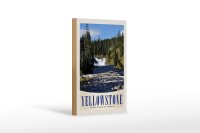 Holzschild Reise 12x18 cm Yellowstone Wasserfall Gebirge...