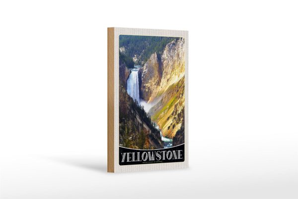 Holzschild Reise 12x18 cm Yellowstone Wasserfall Fluss Natur