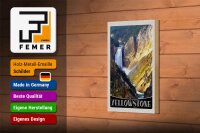 Holzschild Reise 12x18 cm Yellowstone Wasserfall Fluss Natur