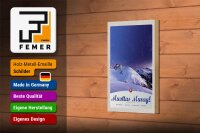 Holzschild Reise 12x18 cm Muottas Muragl Schweiz Winter Schnee