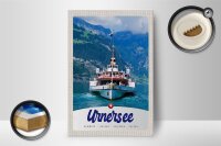 Holzschild Reise 12x18 cm Urnersee Schweiz Europa Schiff Gebirge