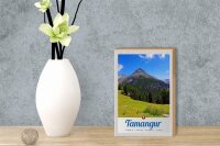 Holzschild Reise 12x18 cm Tamangur Schweiz Gebirge Wald Natur