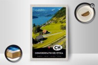 Holzschild Reise 12x18 cm Confoederatio Helvetica Weide See