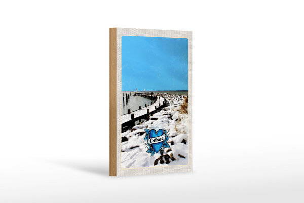 Holzschild Reise 12x18 cm Ostsee Deutschland Schnee Winterzeit