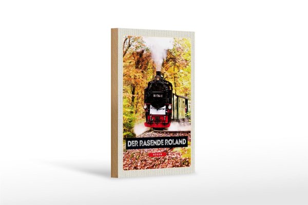 Holzschild Reise 12x18 cm Rügen der rasende Roland Lokomotive