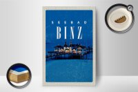 Holzschild Reise 12x18 cm Seebad Binz Strandhaus Urlaub Abend